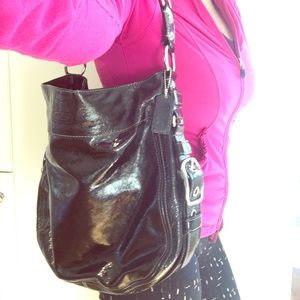 Coach Large Patent Leather Black Hobo Bag